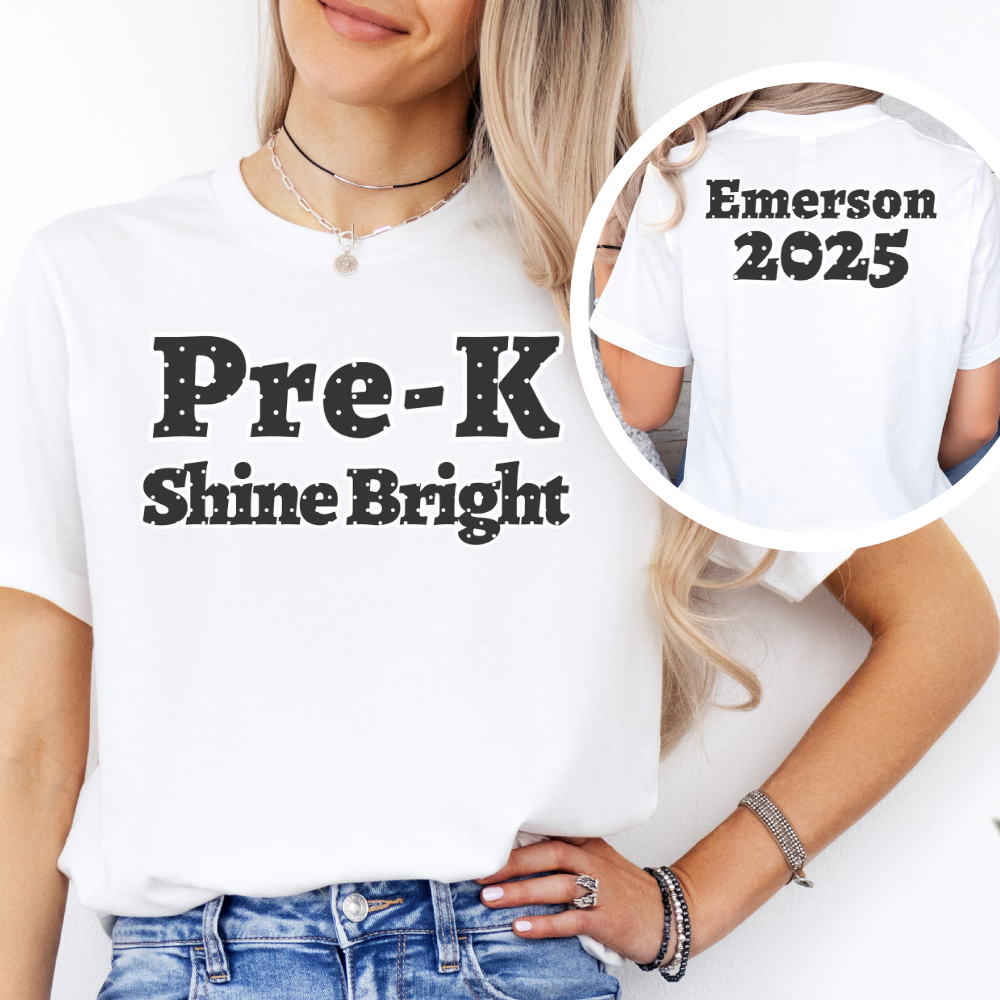 Custom Unisex Black Polka Dot Shine Bright Pre-K T-Shirt