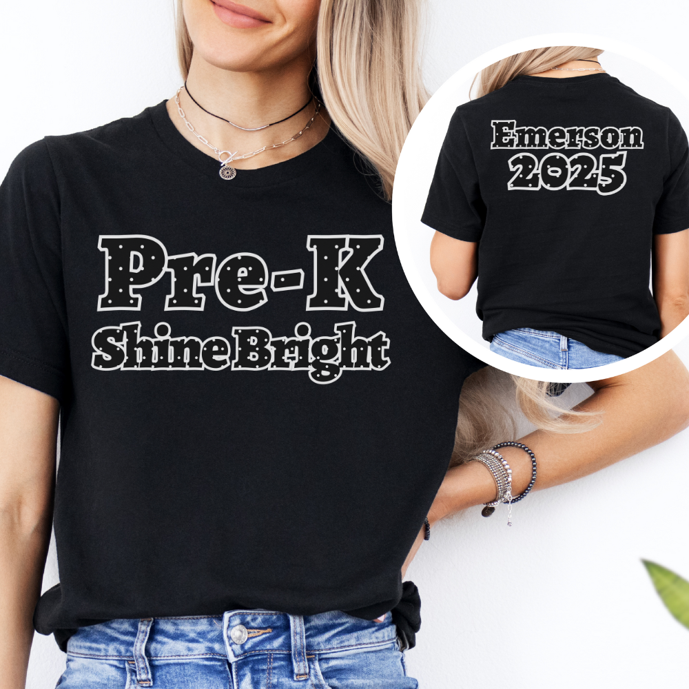 Custom Unisex Black Polka Dot Shine Bright Pre-K T-Shirt