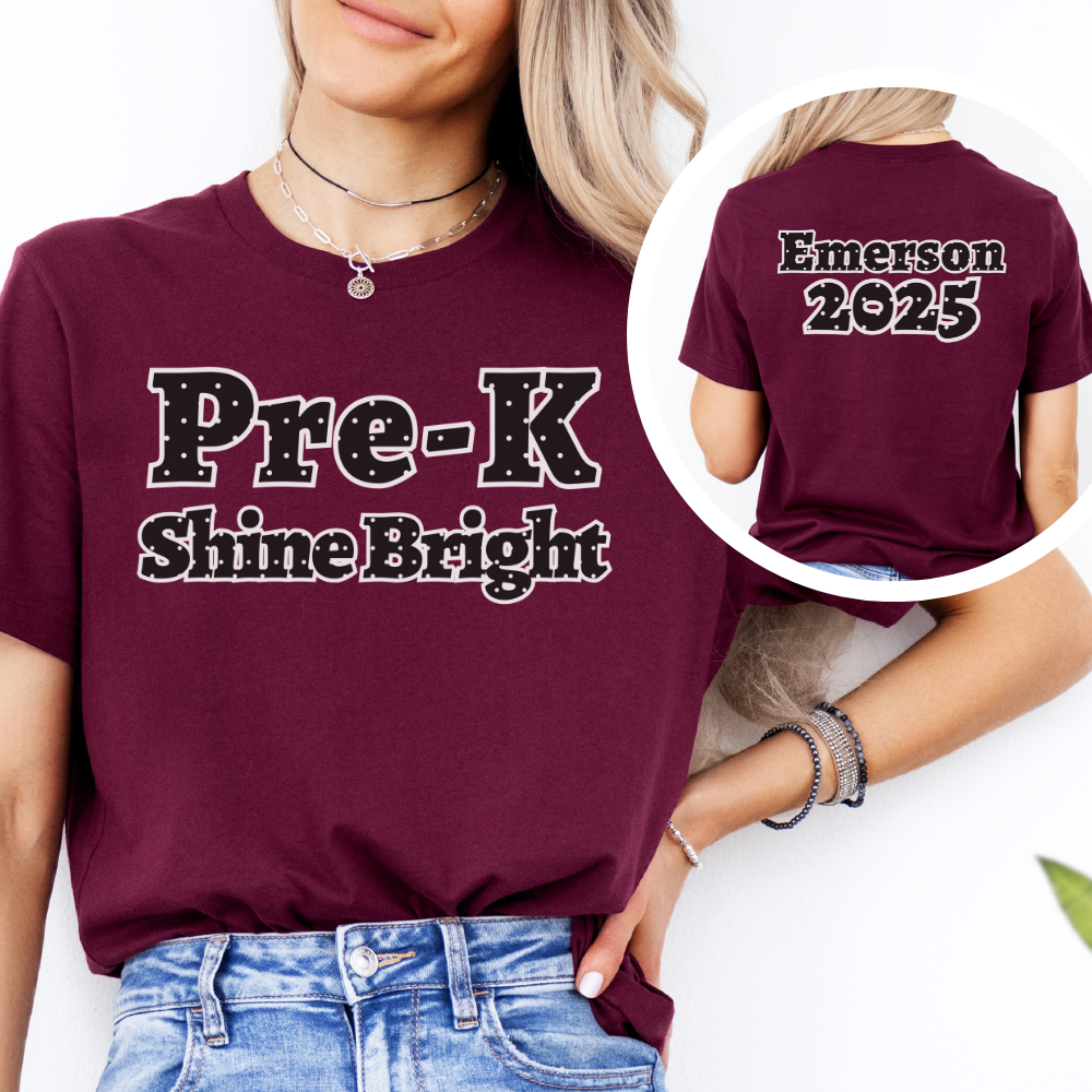 Custom Unisex Black Polka Dot Shine Bright Pre-K T-Shirt