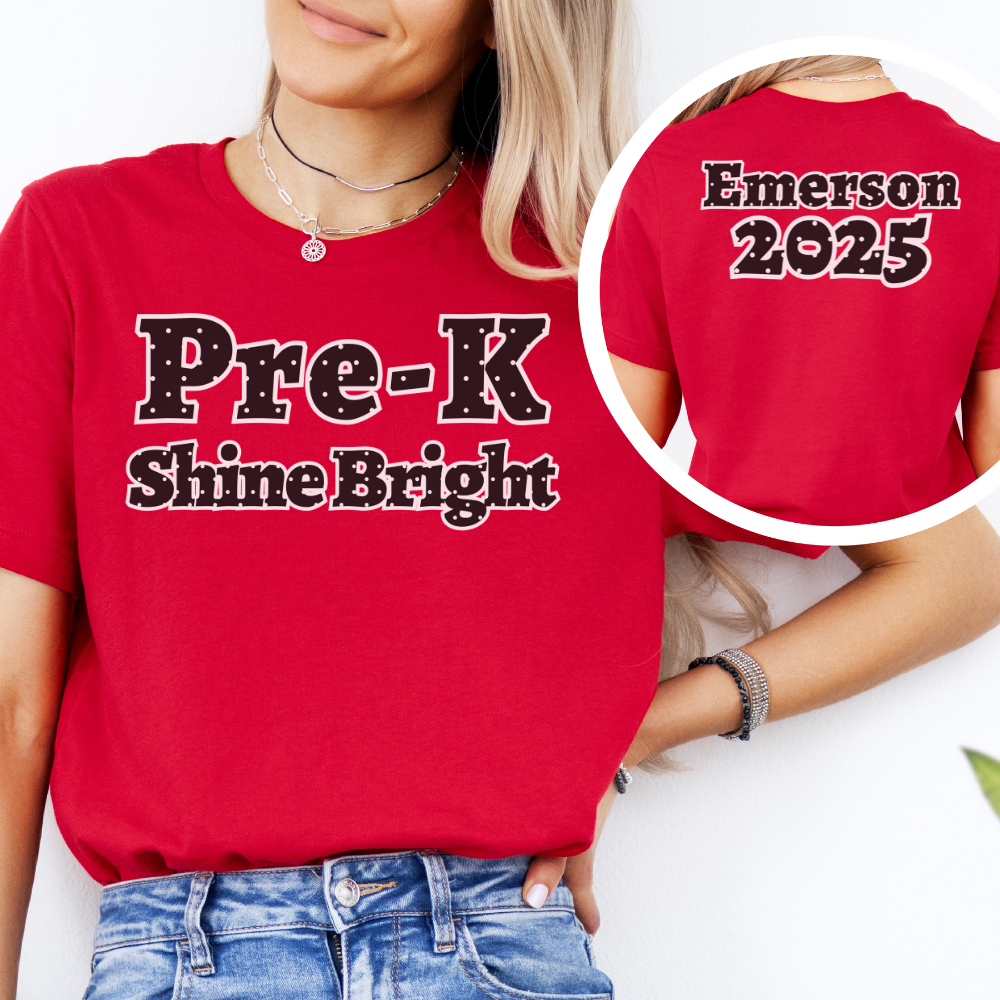 Custom Unisex Black Polka Dot Shine Bright Pre-K T-Shirt