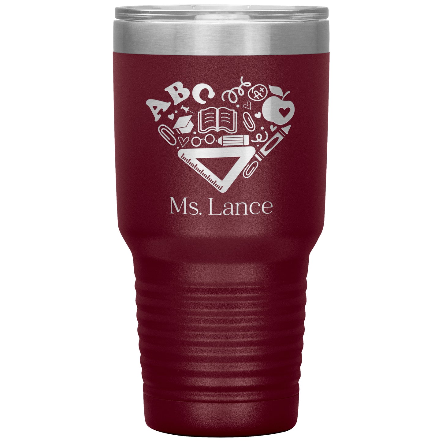 Custom Heart Teacher Supplies 30oz Travel Tumbler