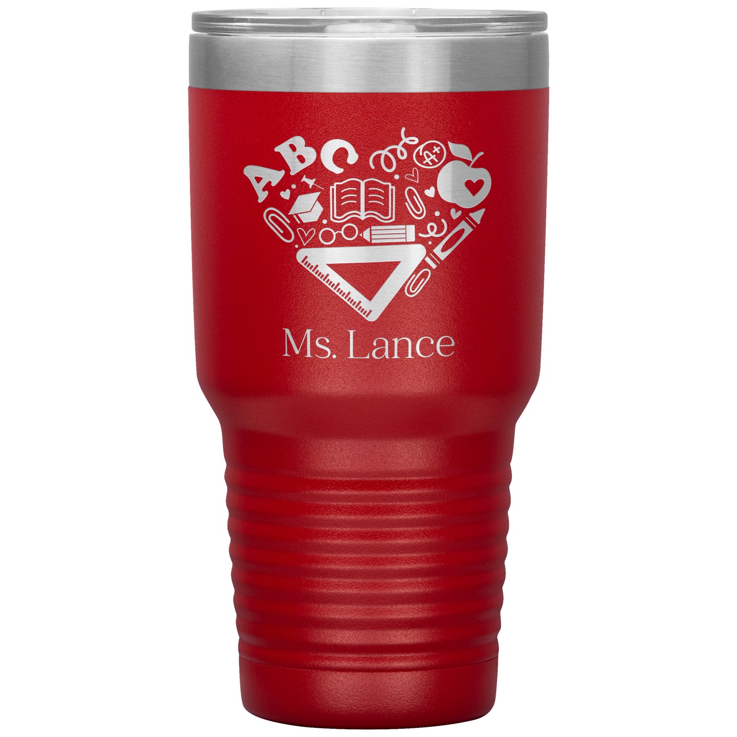 Custom Heart Teacher Supplies 30oz Travel Tumbler
