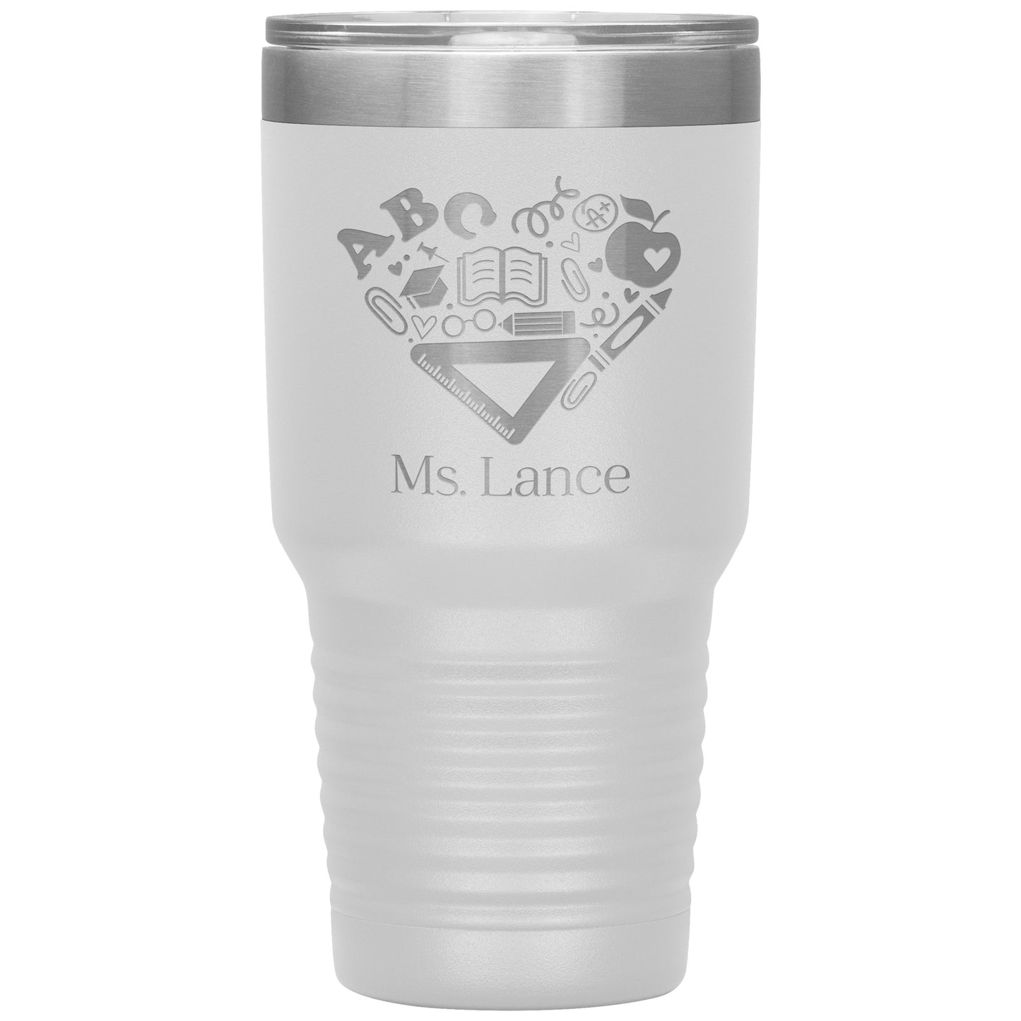 Custom Heart Teacher Supplies 30oz Travel Tumbler