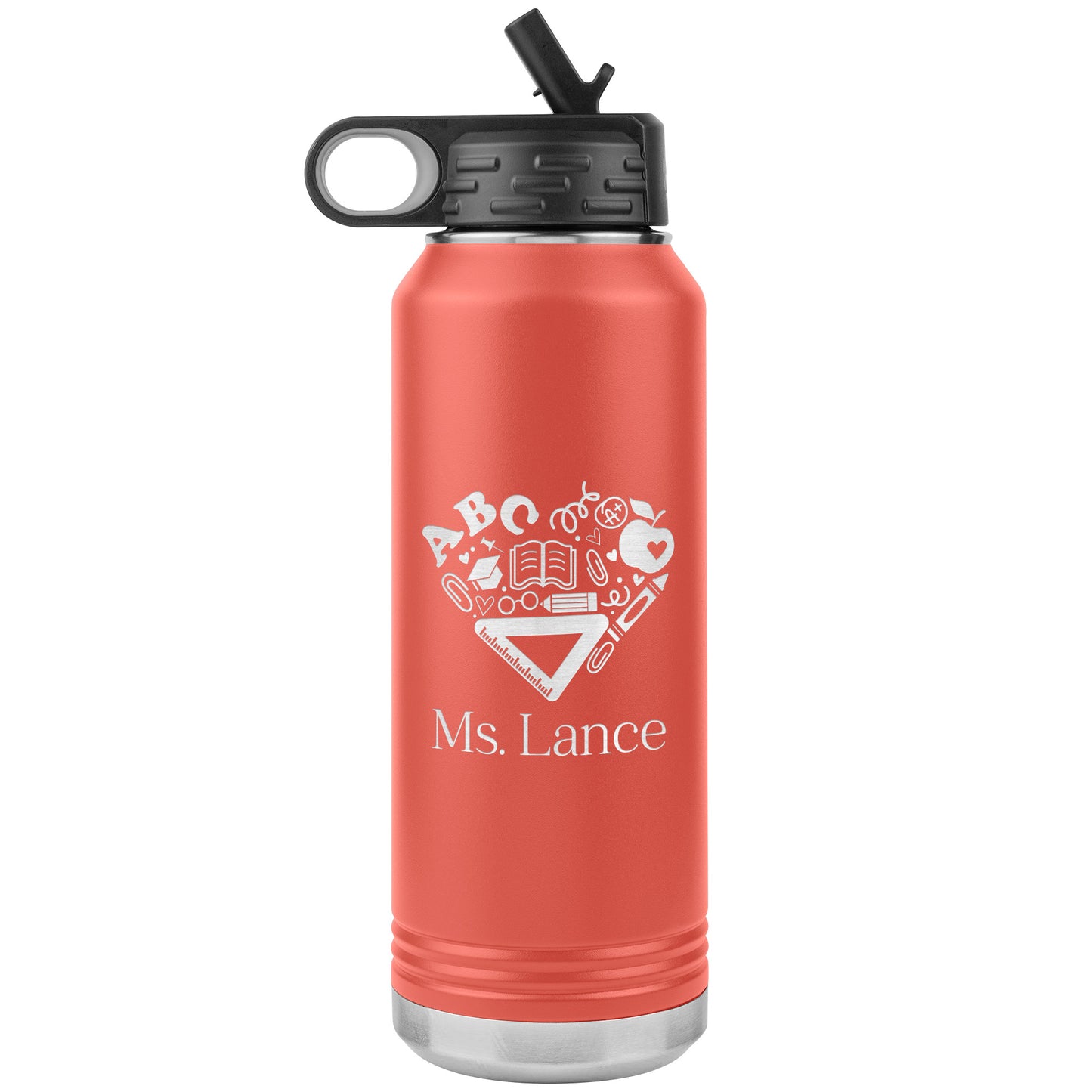 Custom Heart Teacher Supplies Water Bottle Tumbler