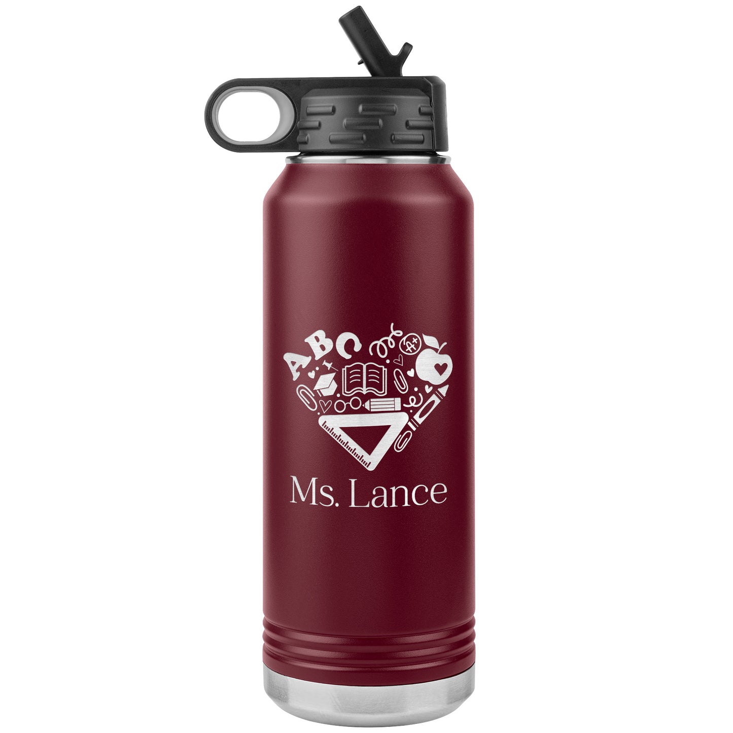 Custom Heart Teacher Supplies Water Bottle Tumbler