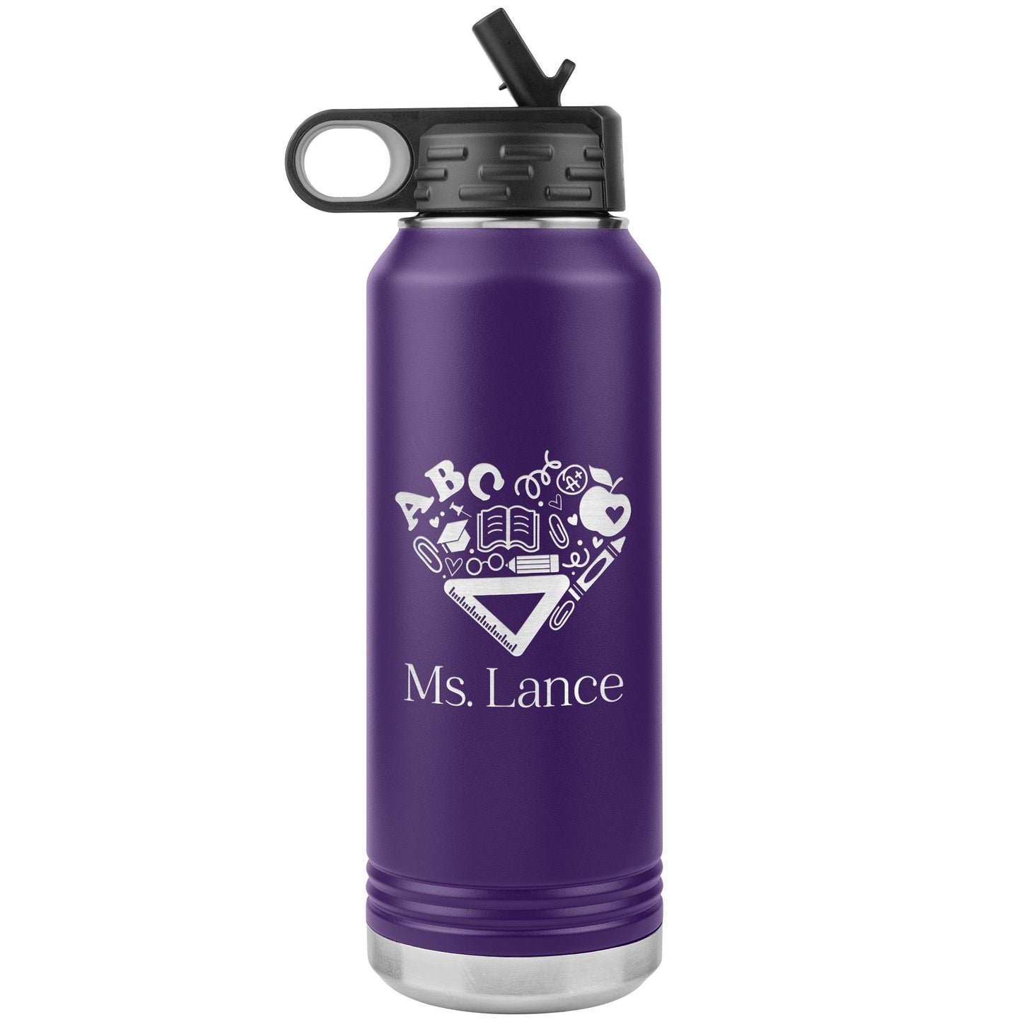 Custom Heart Teacher Supplies Water Bottle Tumbler