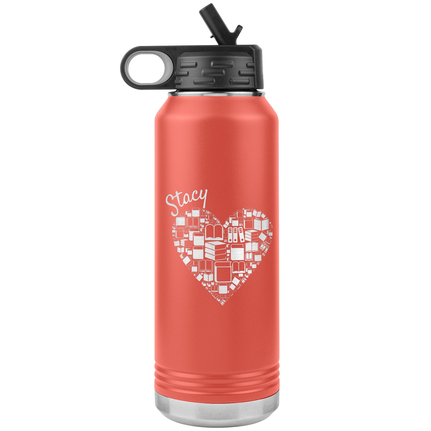 Custom Heart Books Water Bottle 📚