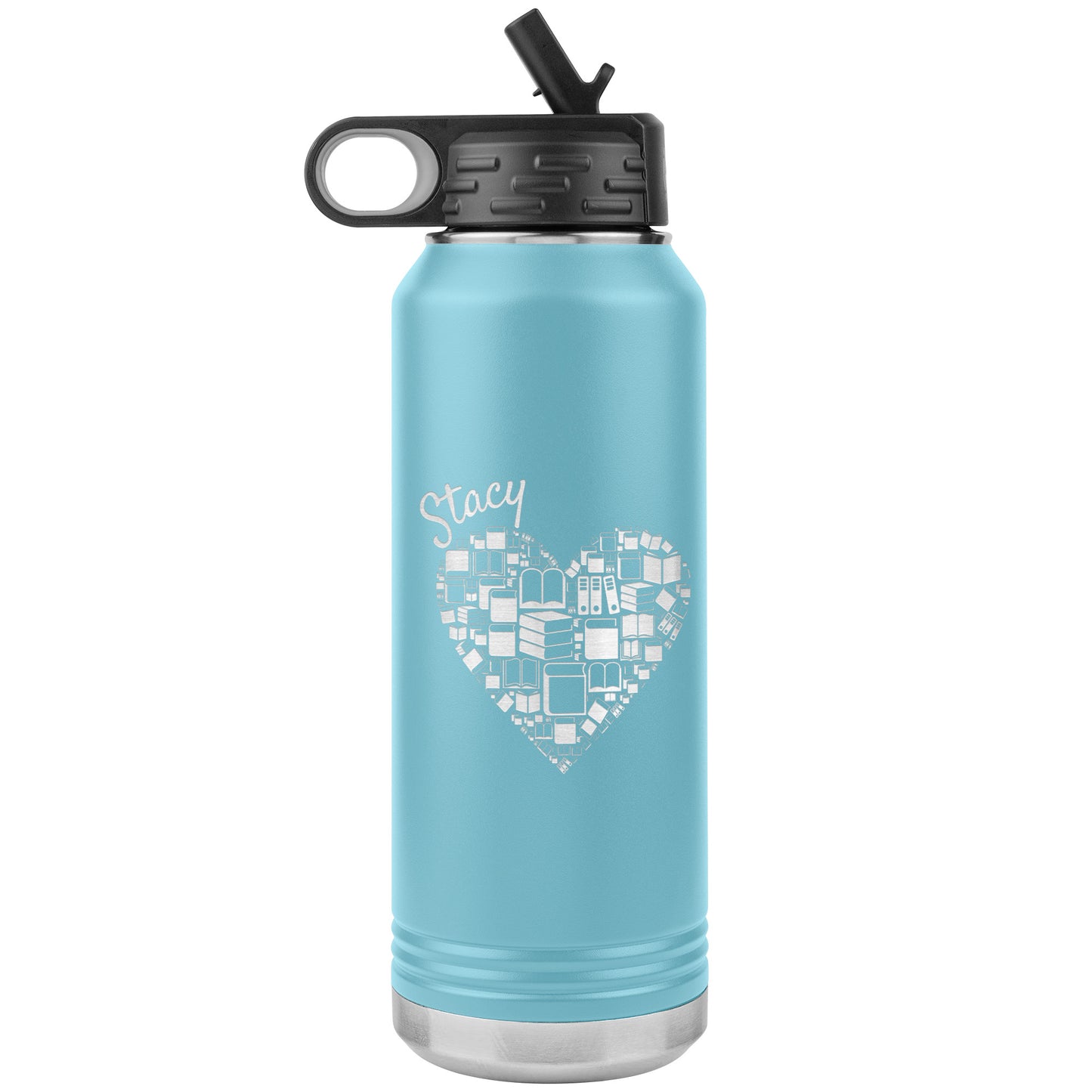 Custom Heart Books Water Bottle 📚