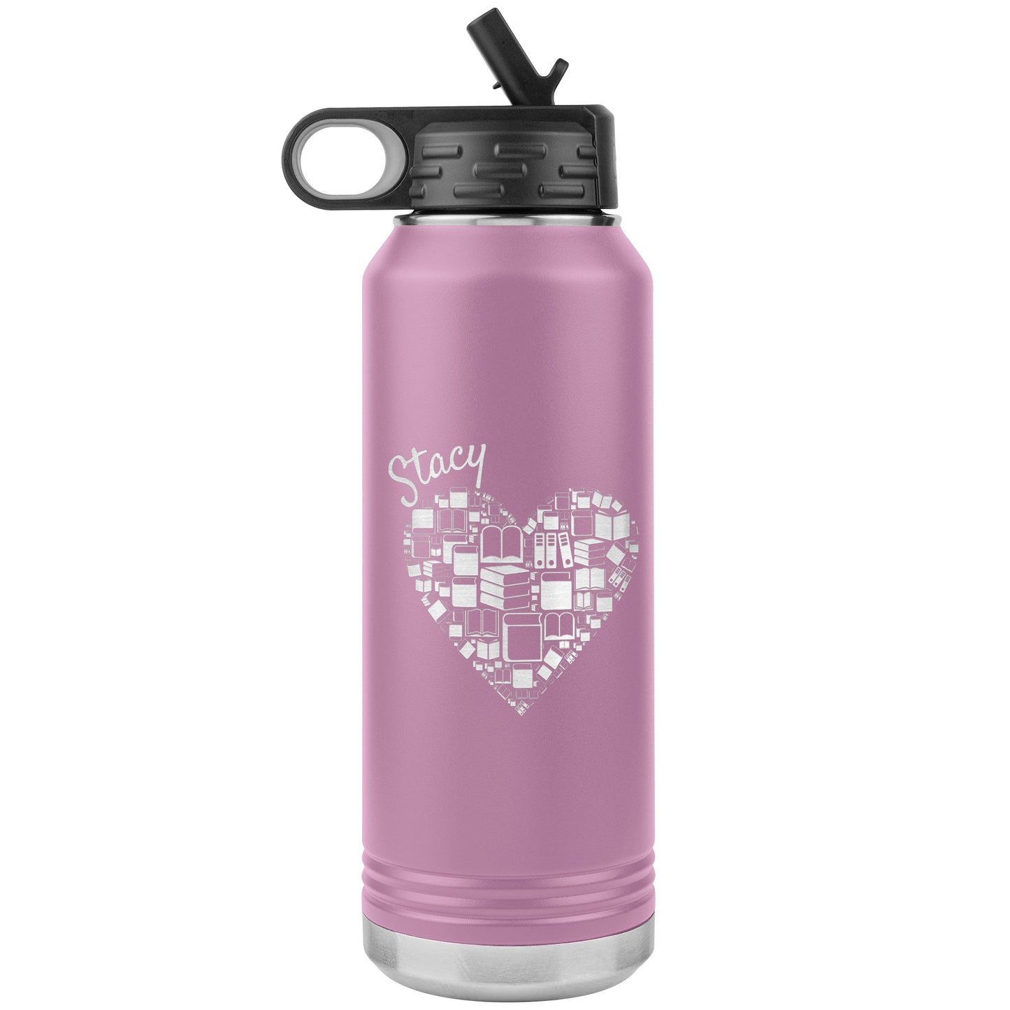 Custom Heart Books Water Bottle 📚