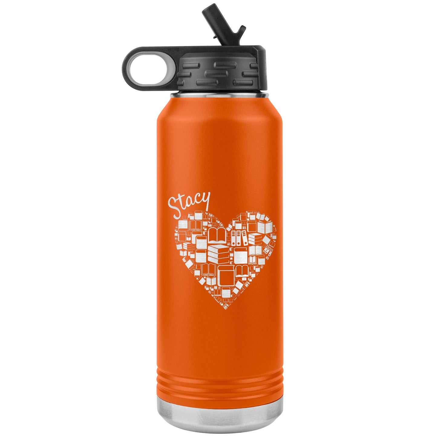 Custom Heart Books Water Bottle 📚