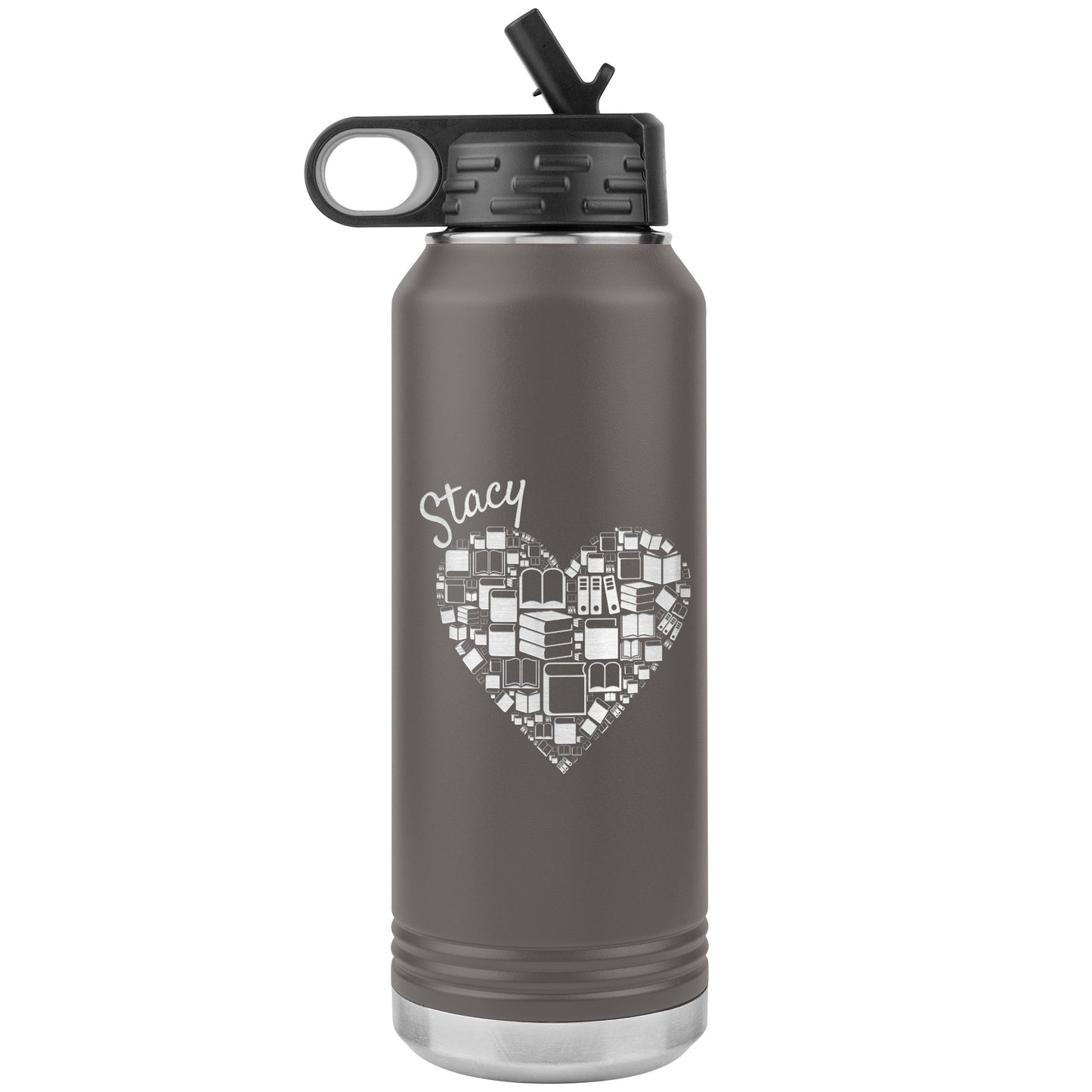 Custom Heart Books Water Bottle 📚