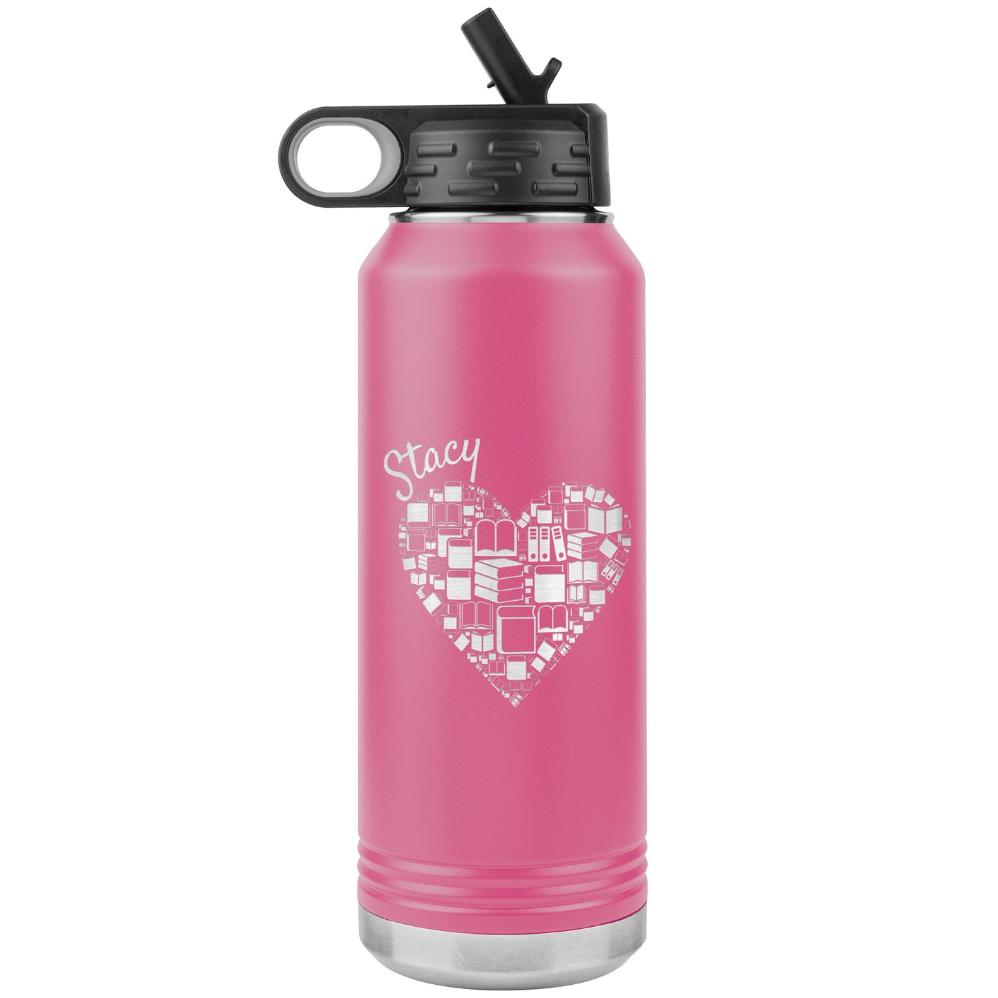Custom Heart Books Water Bottle 📚