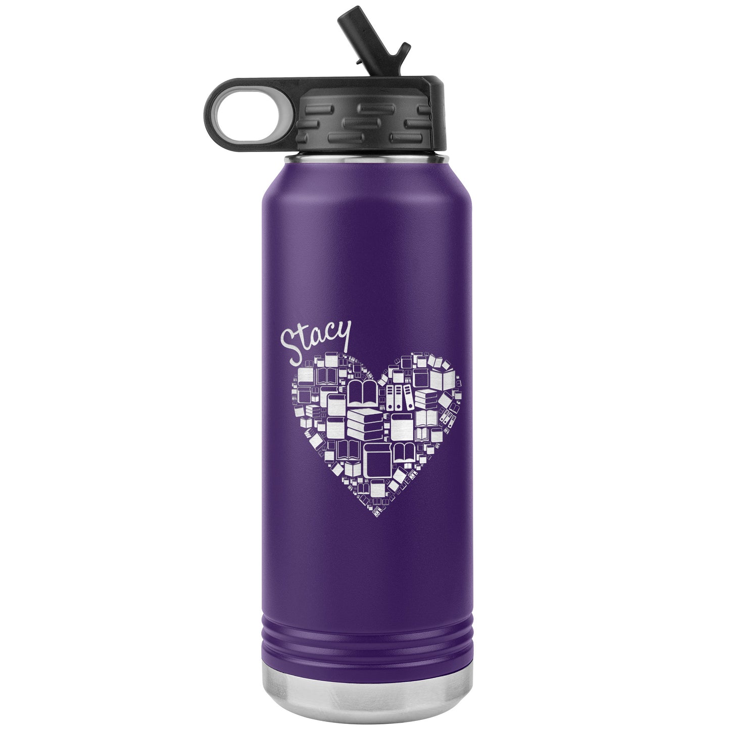 Custom Heart Books Water Bottle 📚