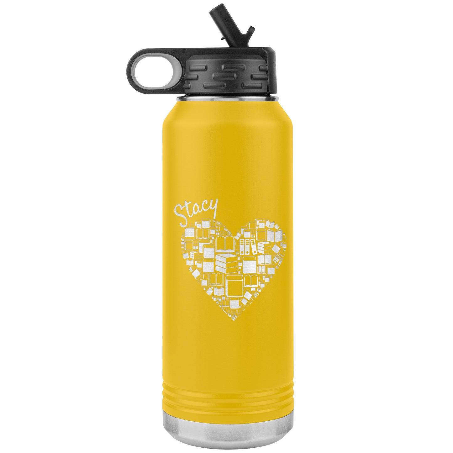 Custom Heart Books Water Bottle 📚