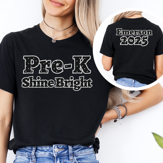 Custom Unisex Black Polka Dot Shine Bright Pre-K T-Shirt