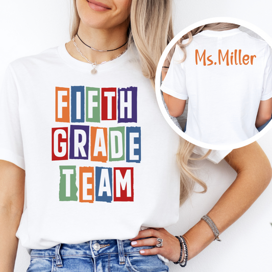 Custom Unisex Fifth Grade Team T-Shirt