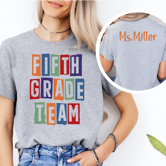 Custom Unisex Fifth Grade Team T-Shirt