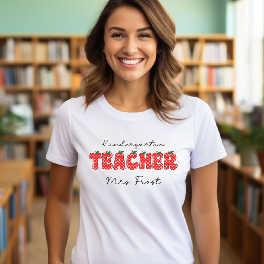 Custom Unisex Kindergarten Polka Dot Teacher T-Shirt