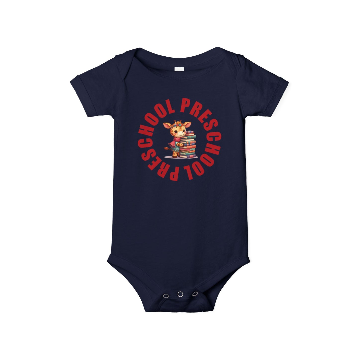 Custom Preschool Giraffe with Books Infant Jersey One Piece