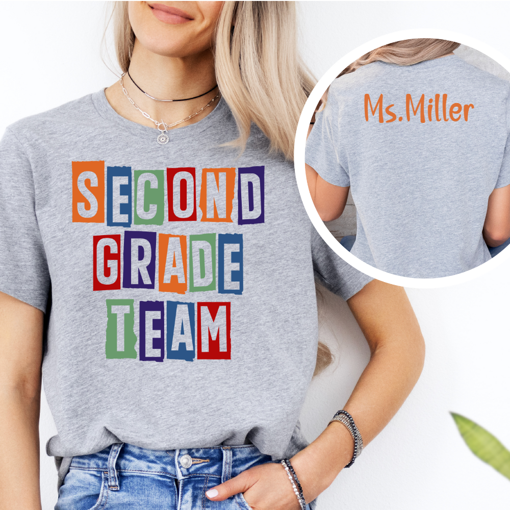 Custom Unisex Colorful Second Grade Team T-Shirt