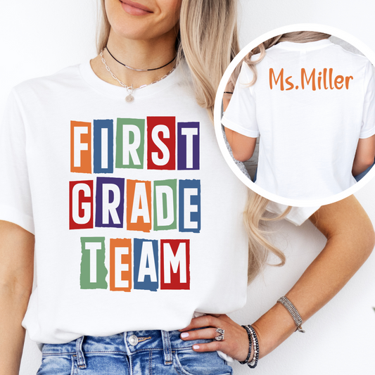 Custom Unisex Colorful First Grade Team T-Shirt