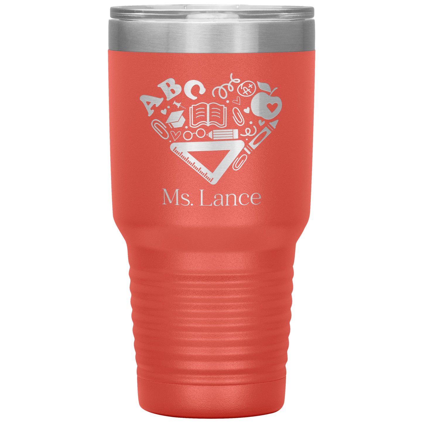Custom Heart Teacher Supplies 30oz Travel Tumbler