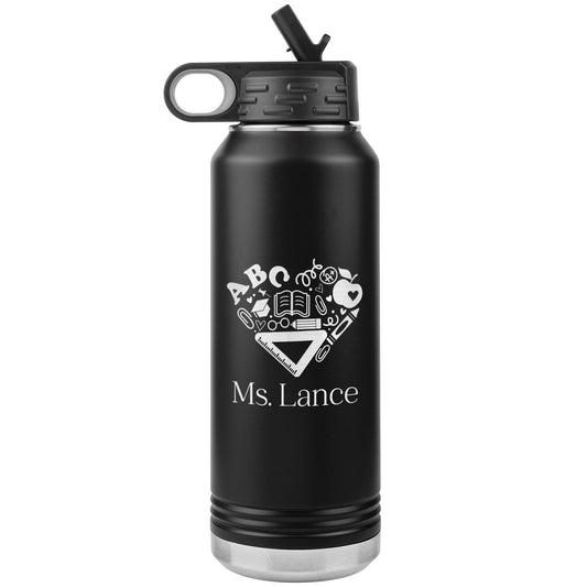 Custom Heart Teacher Supplies Water Bottle Tumbler