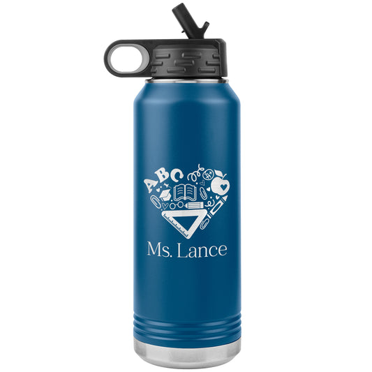 Custom Heart Teacher Supplies Water Bottle Tumbler