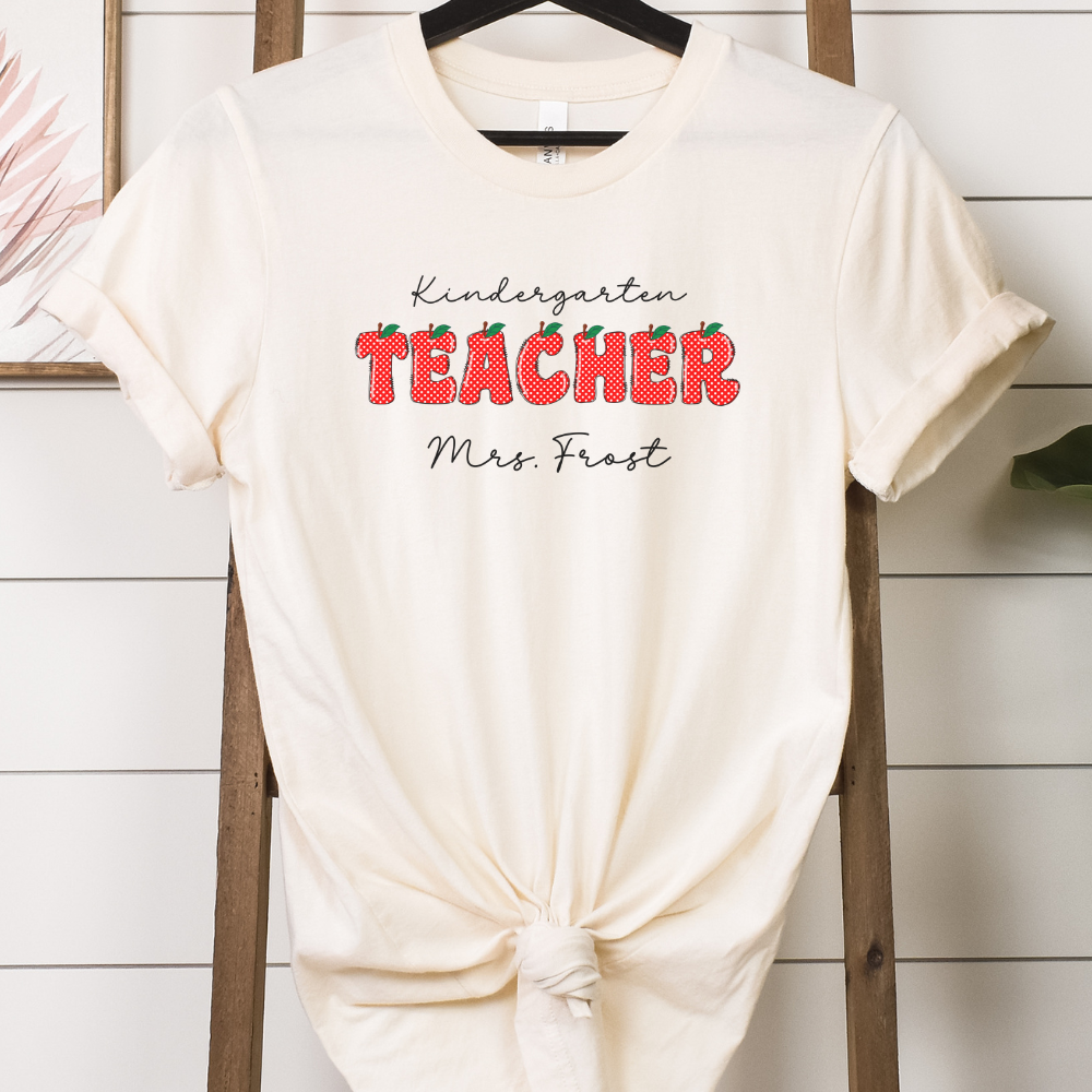 Custom Unisex Kindergarten Polka Dot Teacher T-Shirt