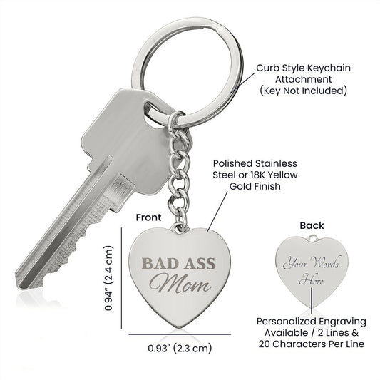 Engraved Bad Ass Mom Keychain