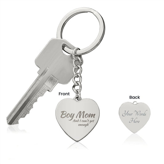 Engraved Boy Mom Heart Keychain 🔑 💙