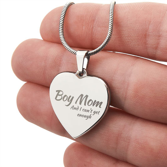 Engraved Boy Mom Heart Necklace